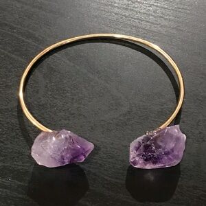 Gold Tone & Amethyst Bangle Bracelet